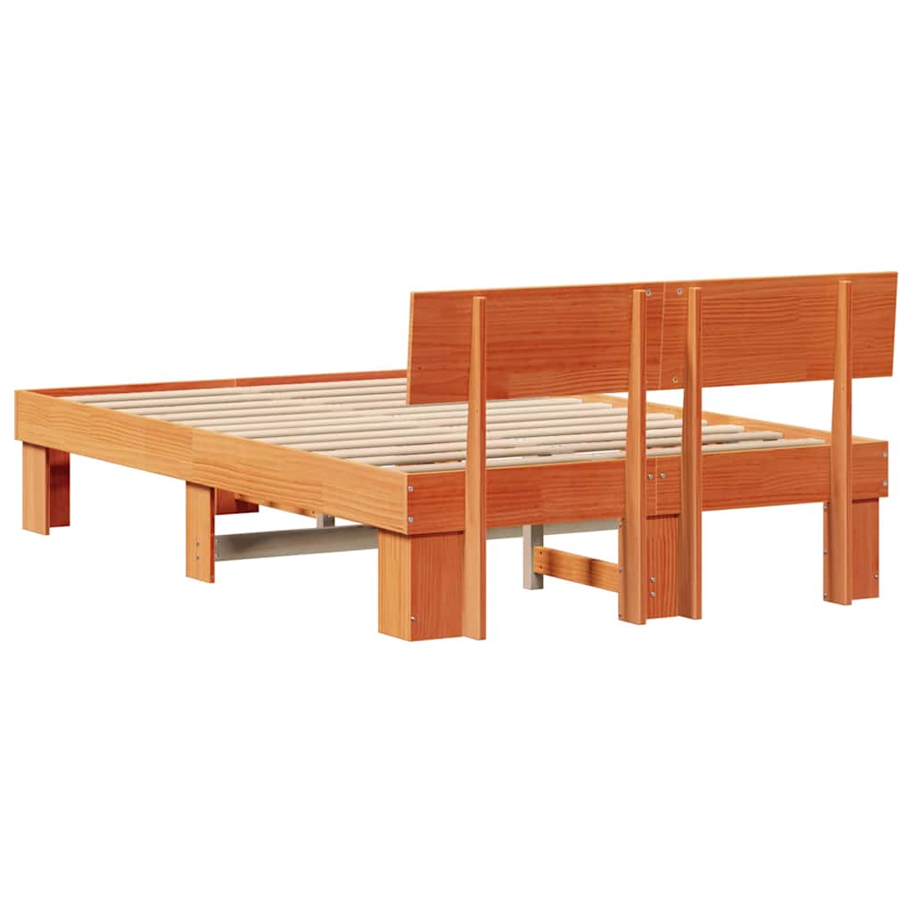 Ágykeret fejtámlával Faggyú barna 140 x 190 cm Tömör fenyőfa