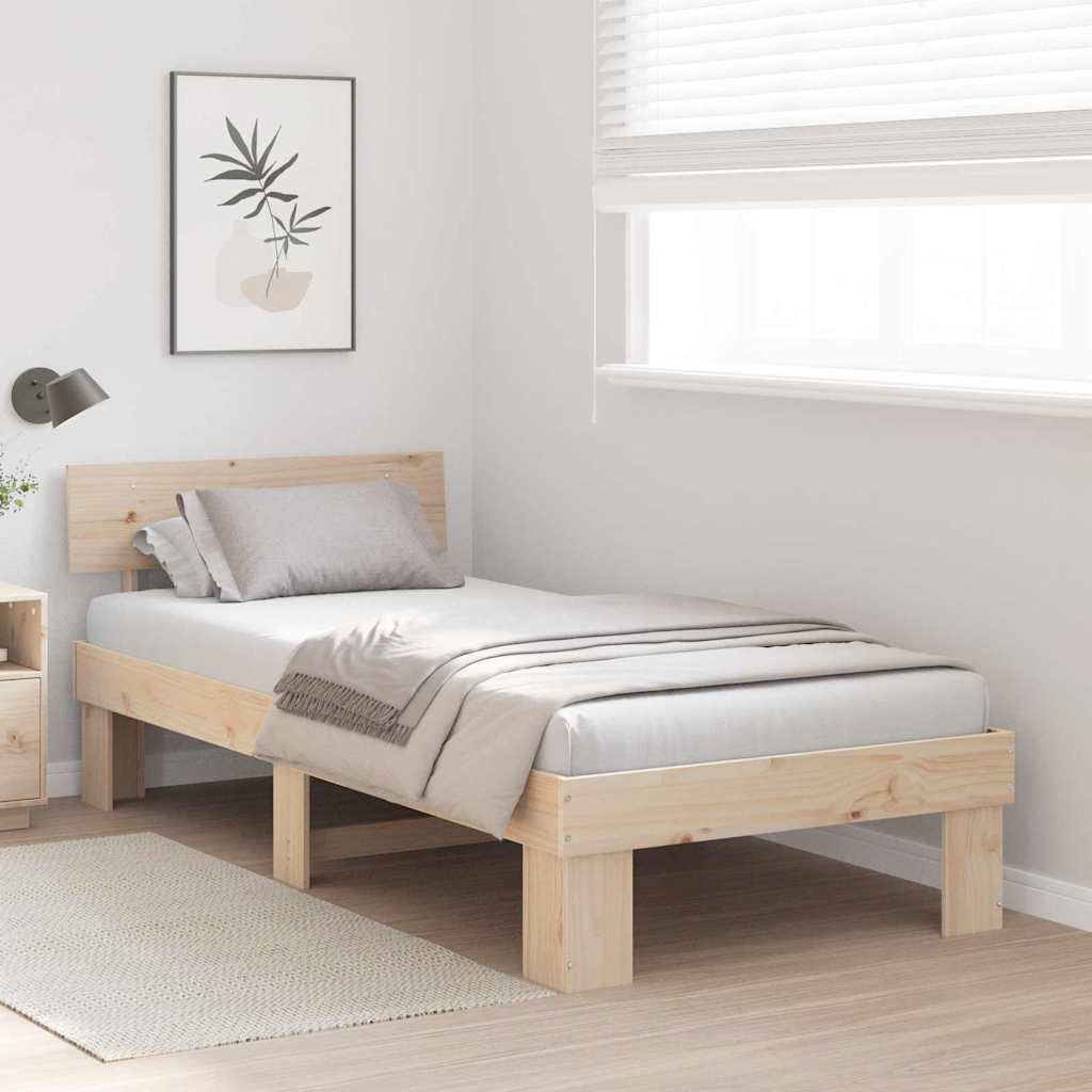 Ágykeret fejtámlával Természetes 100 x 200 cm Tömör fenyőfa