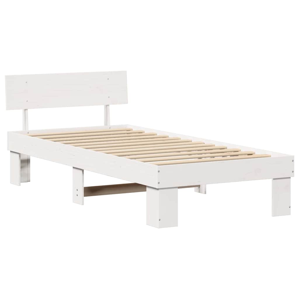 Ágykeret fejtámlával Fehér 90 x 200 cm Tömör fenyőfa