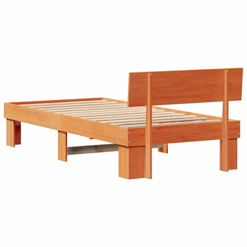 Ágykeret fejtámlával Faggyú barna 90 x 200 cm Tömör fenyőfa