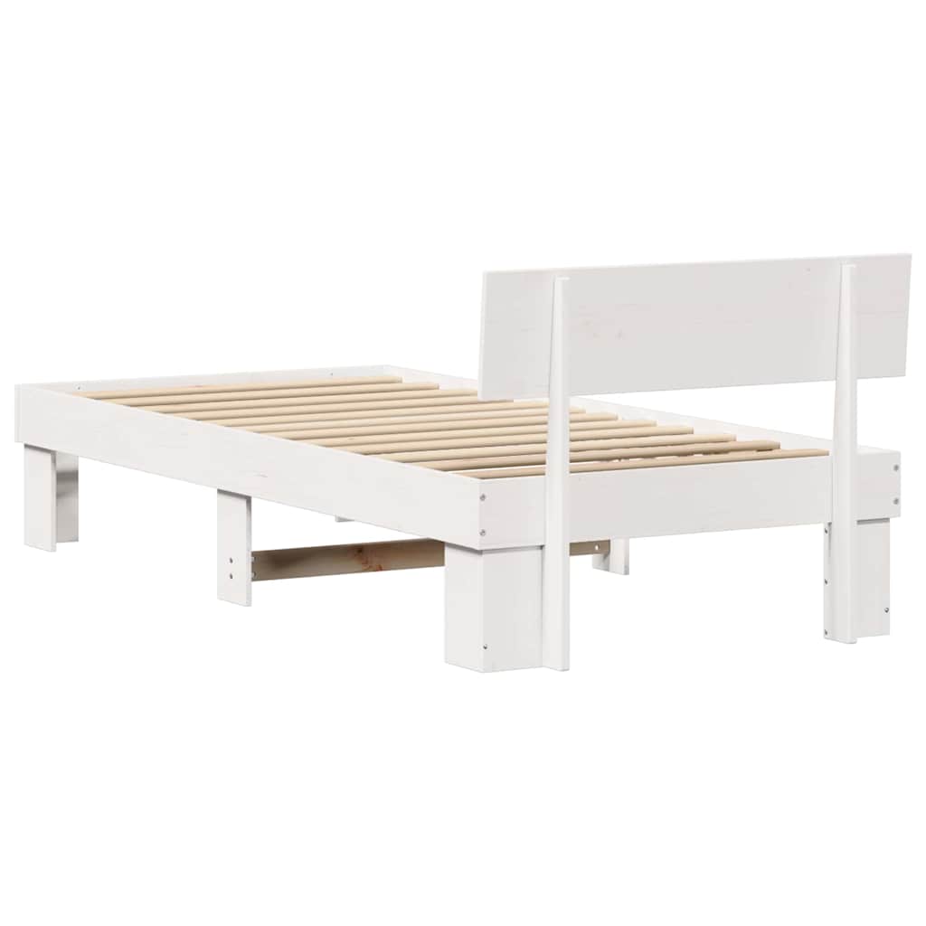 Ágykeret fejtámlával Fehér 90 x 190 cm Tömör fenyőfa