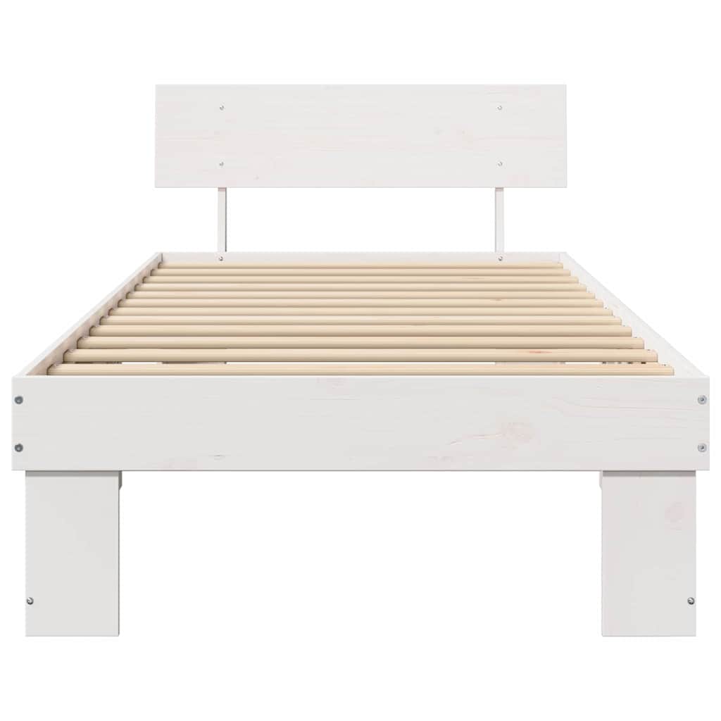 Ágykeret fejtámlával Fehér 90 x 190 cm Tömör fenyőfa