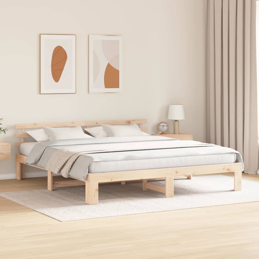 Ágykeret fejtámlával Természetes 200 x 200 cm Tömör fenyőfa