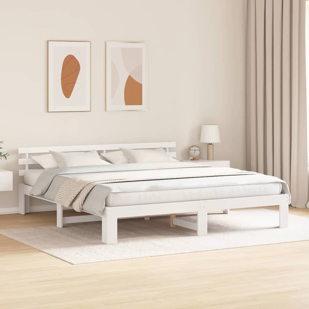 Ágykeret fejtámlával Fehér 200 x 200 cm Tömör fenyőfa