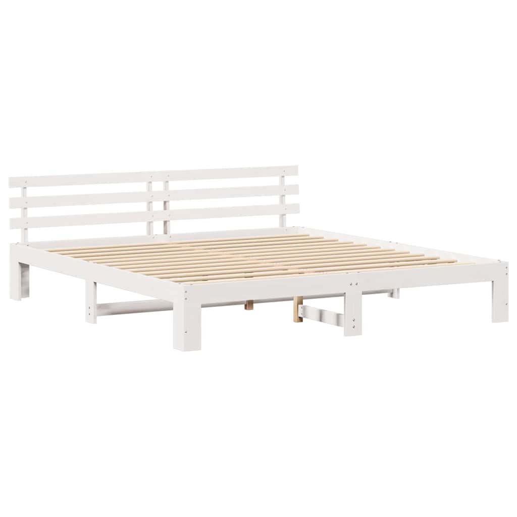 Ágykeret fejtámlával Fehér 200 x 200 cm Tömör fenyőfa