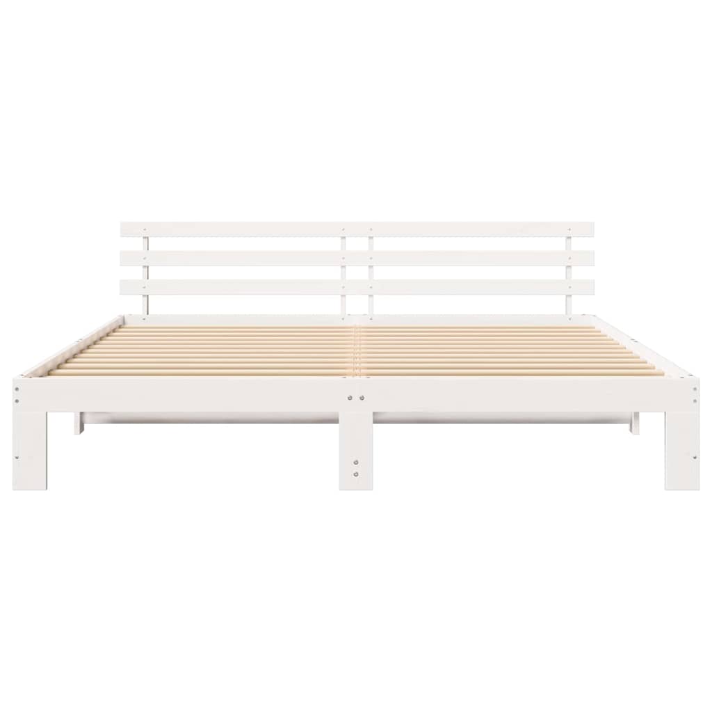 Ágykeret fejtámlával Fehér 200 x 200 cm Tömör fenyőfa