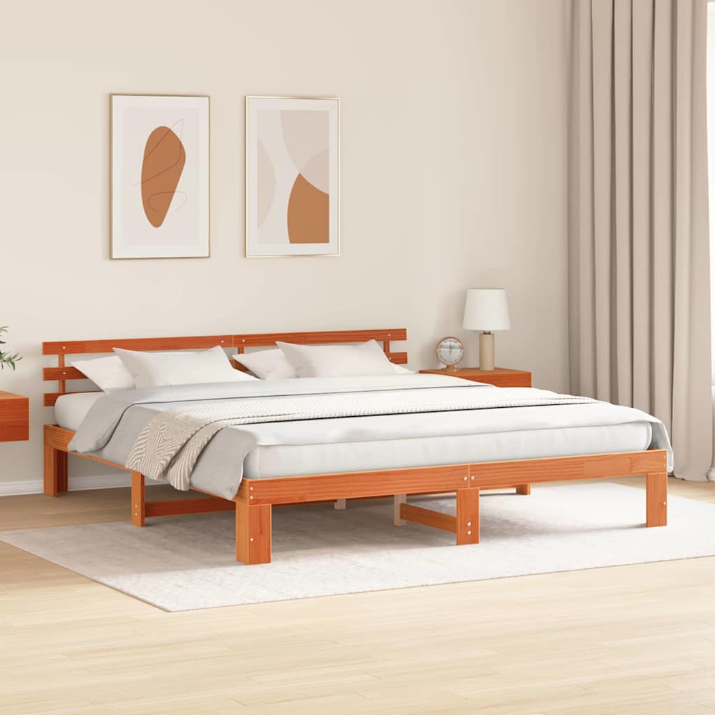 Ágykeret fejtámlával Faggyú barna 200 x 200 cm Tömör fenyőfa