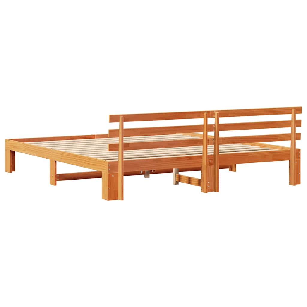 Ágykeret fejtámlával Faggyú barna 200 x 200 cm Tömör fenyőfa