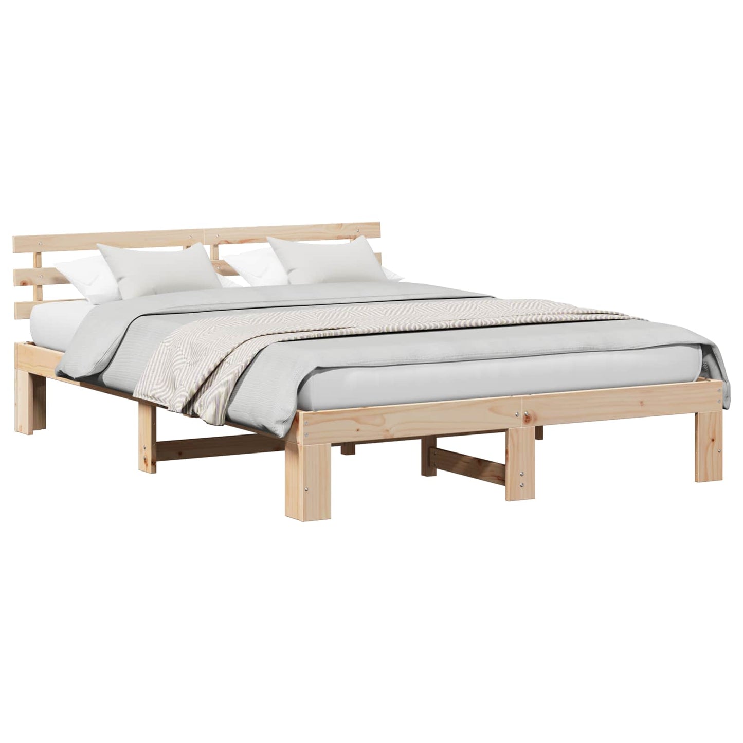 Ágykeret fejtámlával Természetes 150 x 200 cm Tömör fenyőfa