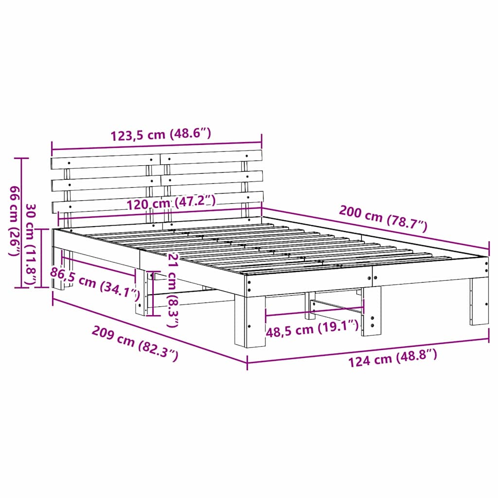 Ágykeret fejtámlával Természetes 120 x 200 cm Tömör fenyőfa