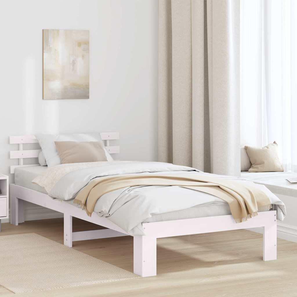 Ágykeret fejtámlával Fehér 90 x 200 cm Tömör fenyőfa
