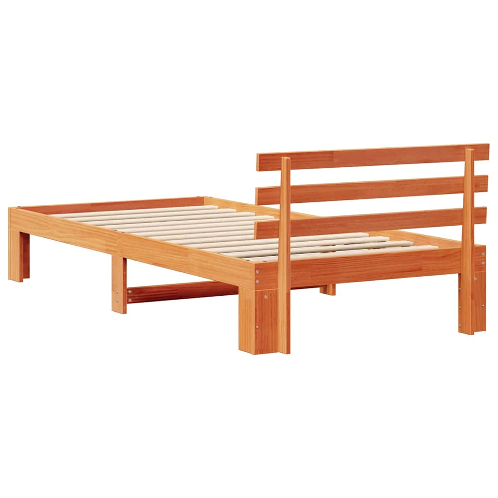 Ágykeret fejtámlával Faggyú barna 90 x 200 cm Tömör fenyőfa
