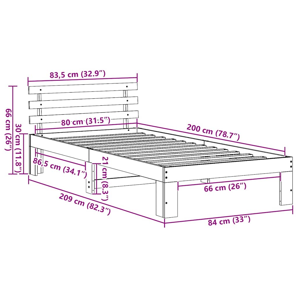 Ágykeret fejtámlával Faggyú barna 80 x 200 cm Tömör fenyőfa