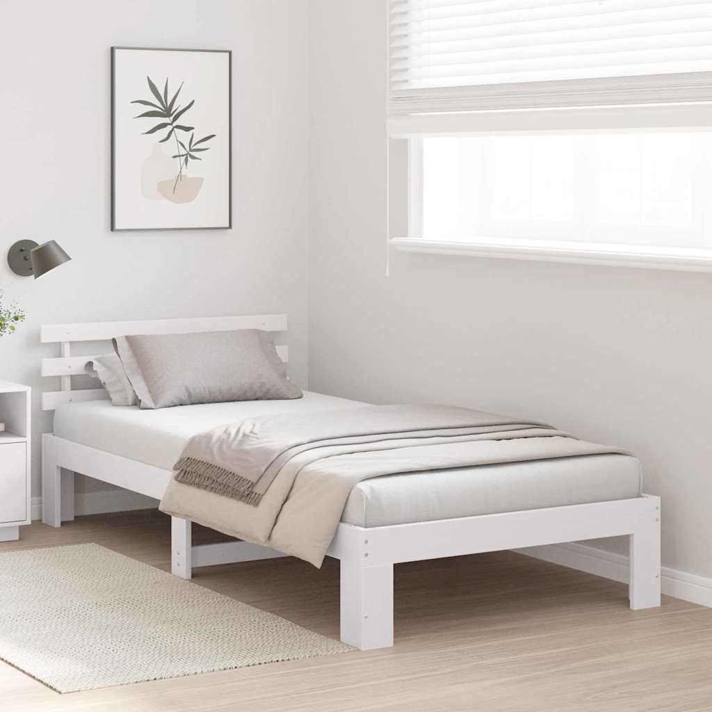 Ágykeret fejtámlával Fehér 90 x 190 cm Tömör fenyőfa