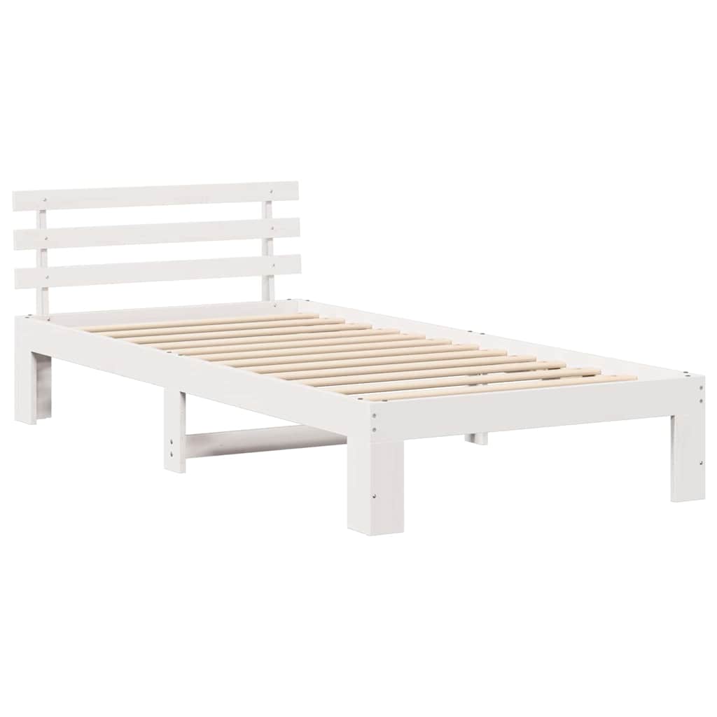 Ágykeret fejtámlával Fehér 90 x 190 cm Tömör fenyőfa