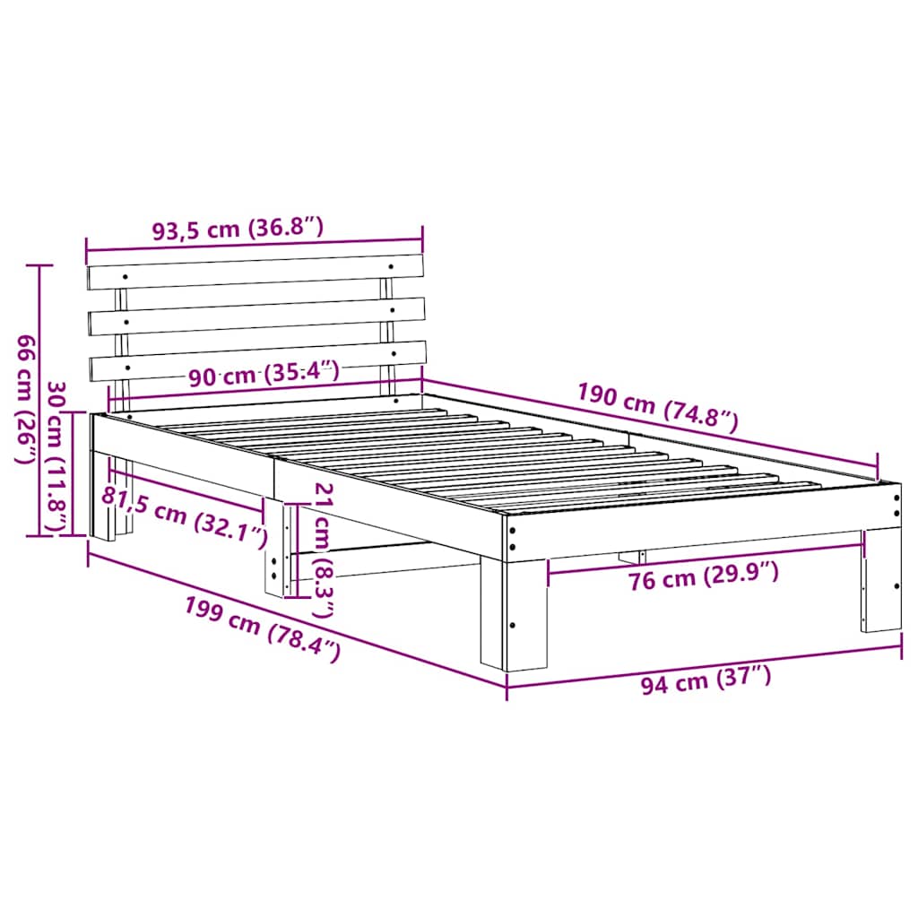 Ágykeret fejtámlával Faggyú barna 90 x 190 cm Tömör fenyőfa