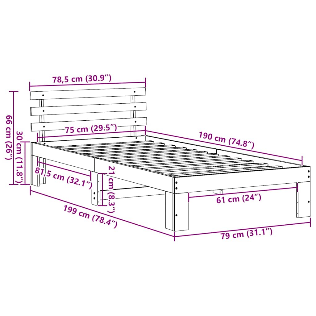 Ágykeret fejtámlával Faggyú barna 75 x 190 cm Tömör fenyőfa