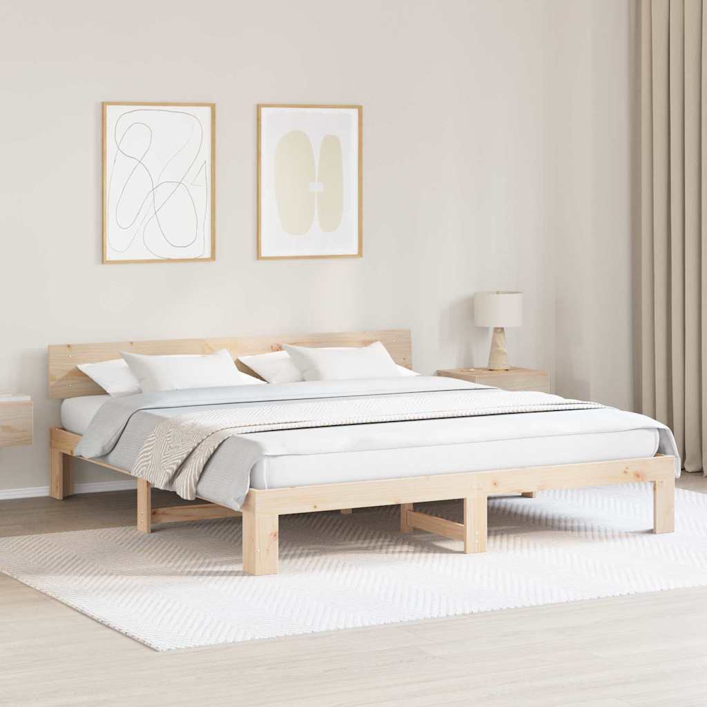 Ágykeret fejtámlával Természetes 200 x 200 cm Tömör fenyőfa