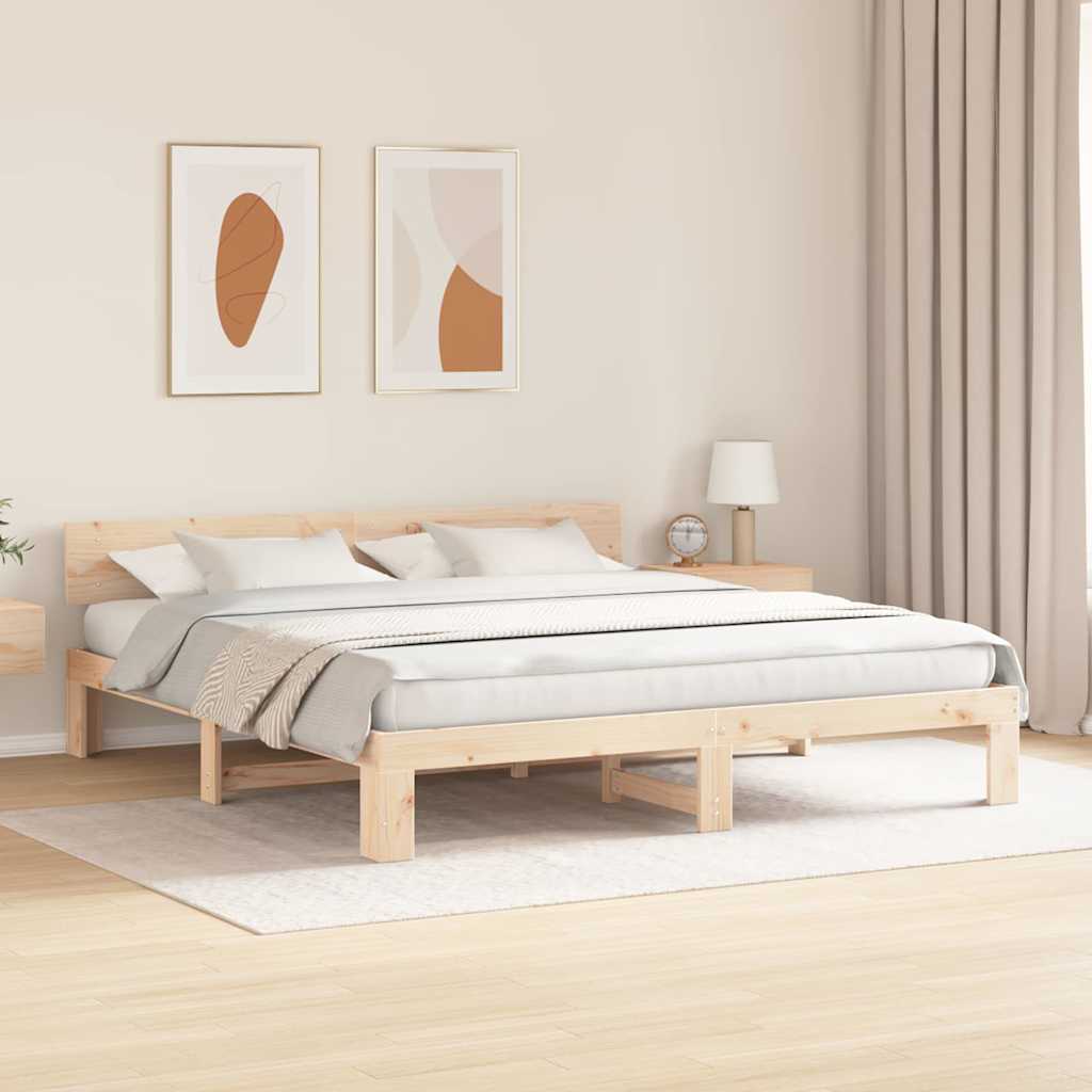 Ágykeret fejtámlával Természetes 200 x 200 cm Tömör fenyőfa