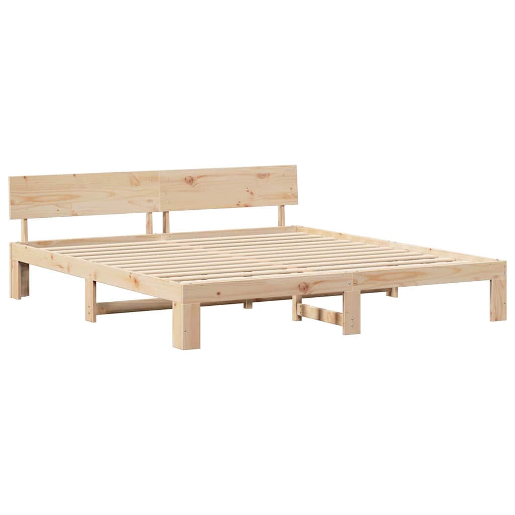 Ágykeret fejtámlával Természetes 200 x 200 cm Tömör fenyőfa