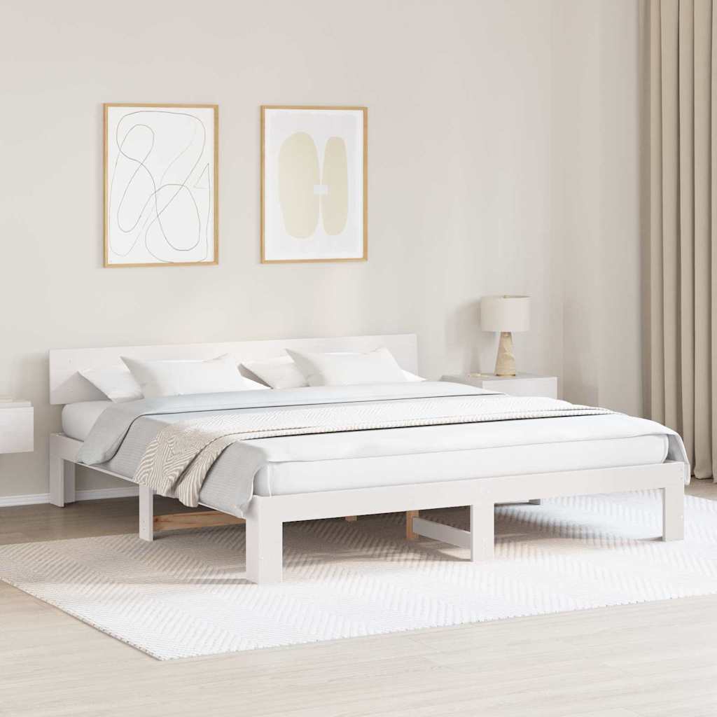 Ágykeret fejtámlával Fehér 200 x 200 cm Tömör fenyőfa