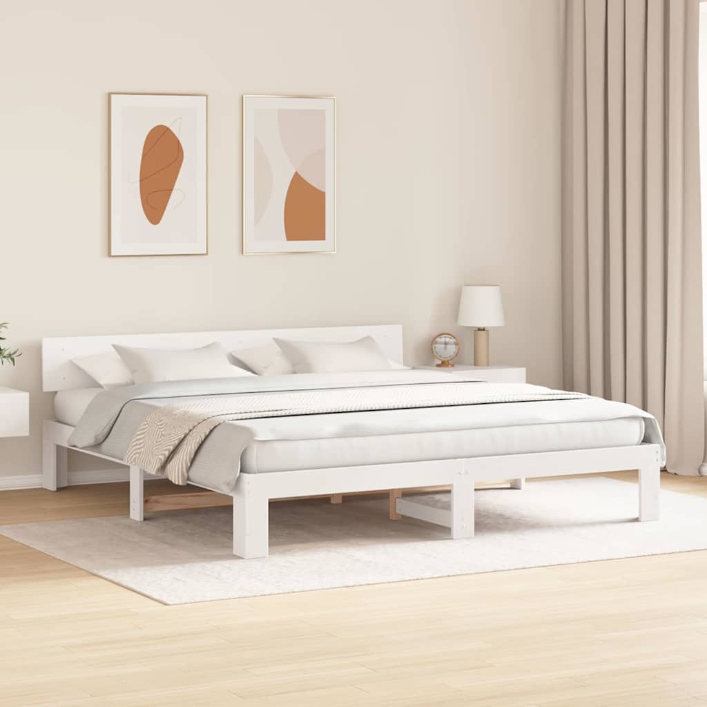 Ágykeret fejtámlával Fehér 200 x 200 cm Tömör fenyőfa