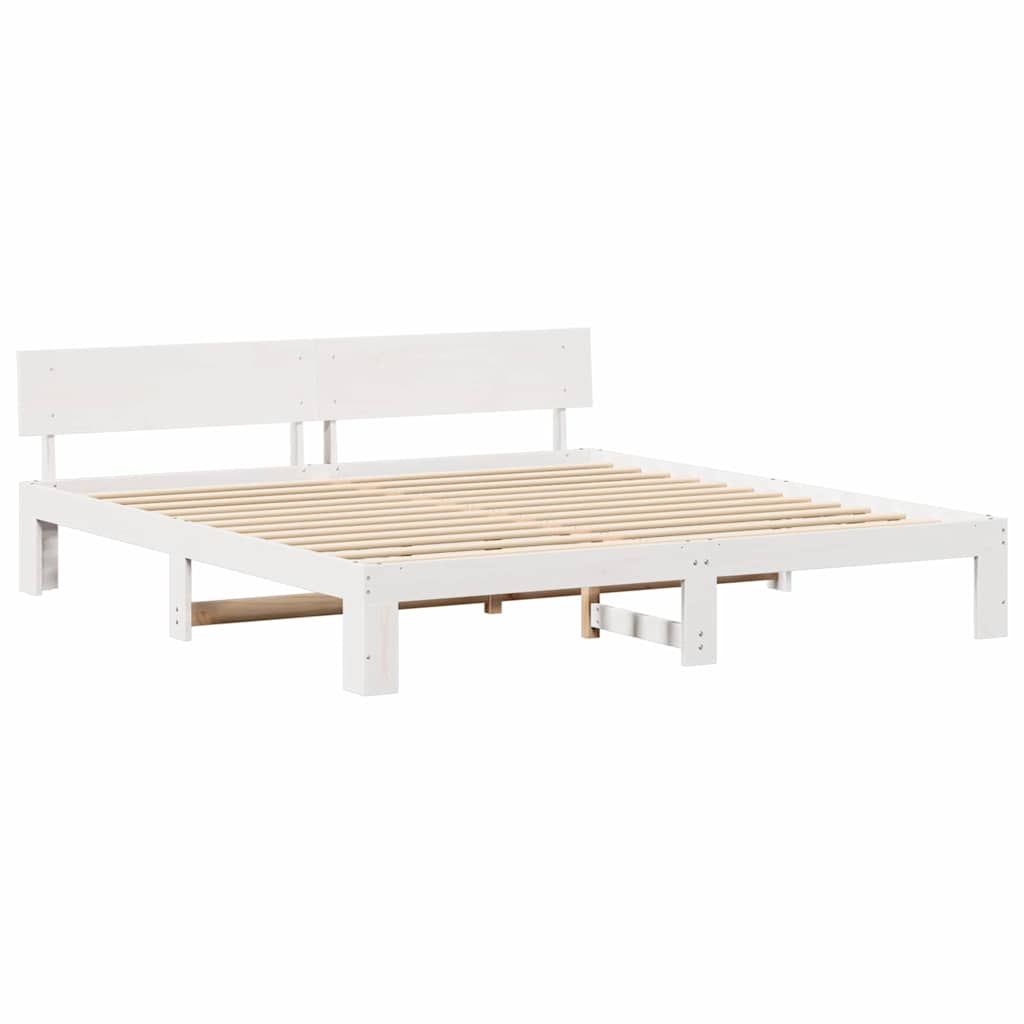 Ágykeret fejtámlával Fehér 200 x 200 cm Tömör fenyőfa
