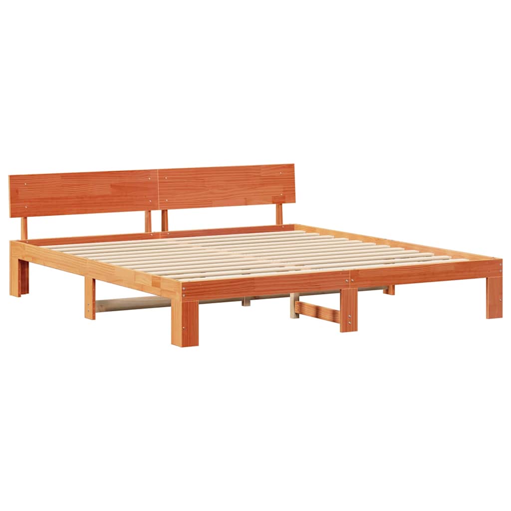 Ágykeret fejtámlával Faggyú barna 200 x 200 cm Tömör fenyőfa