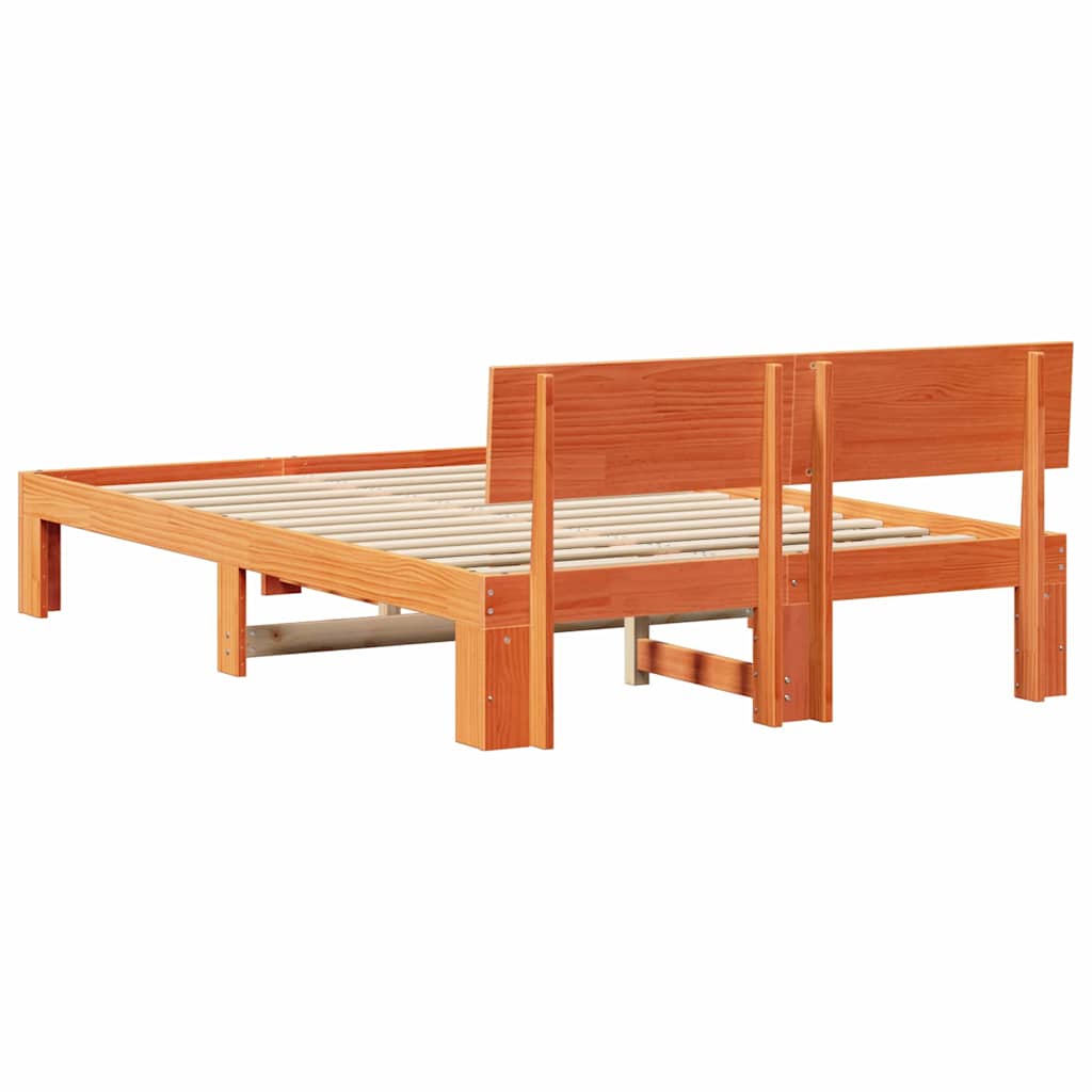 Ágykeret fejtámlával Faggyú barna 135 x 190 cm Tömör fenyőfa