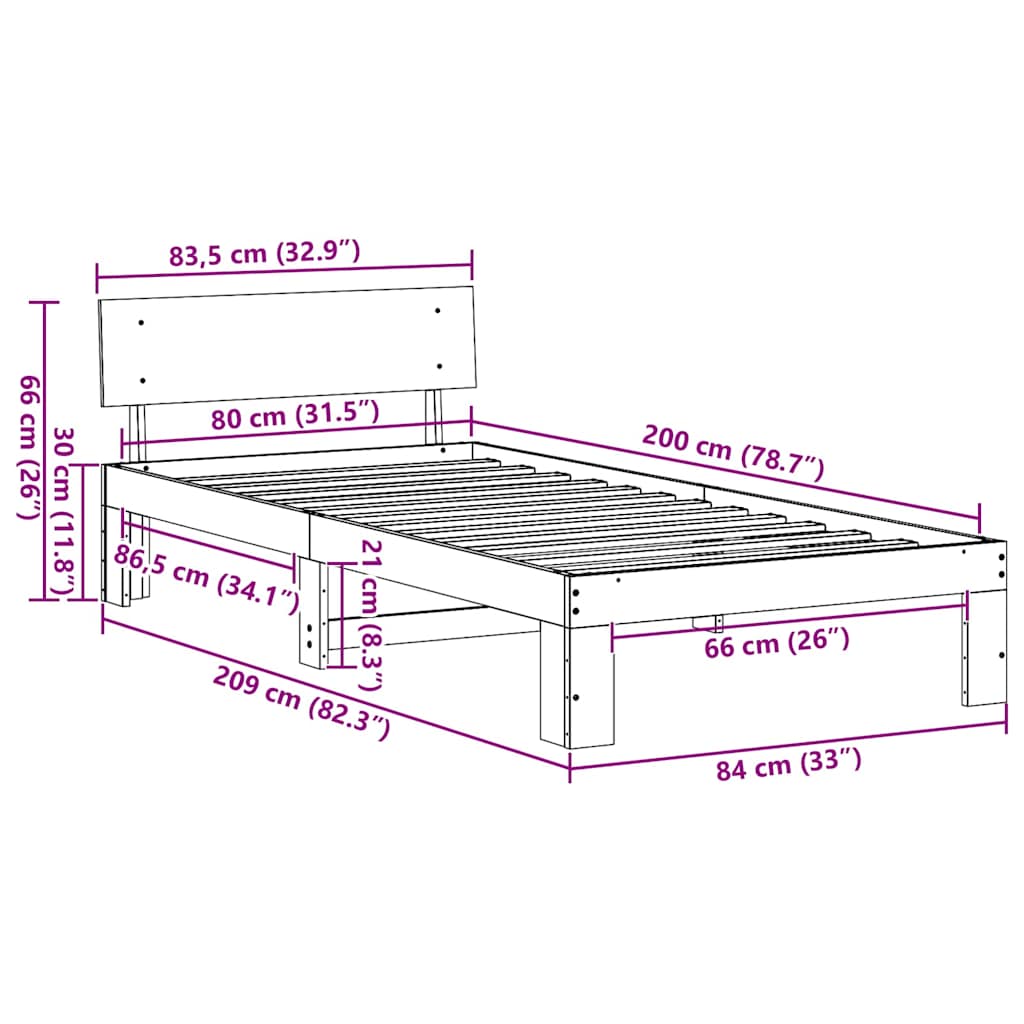 Ágykeret fejtámlával Faggyú barna 80 x 200 cm Tömör fenyőfa