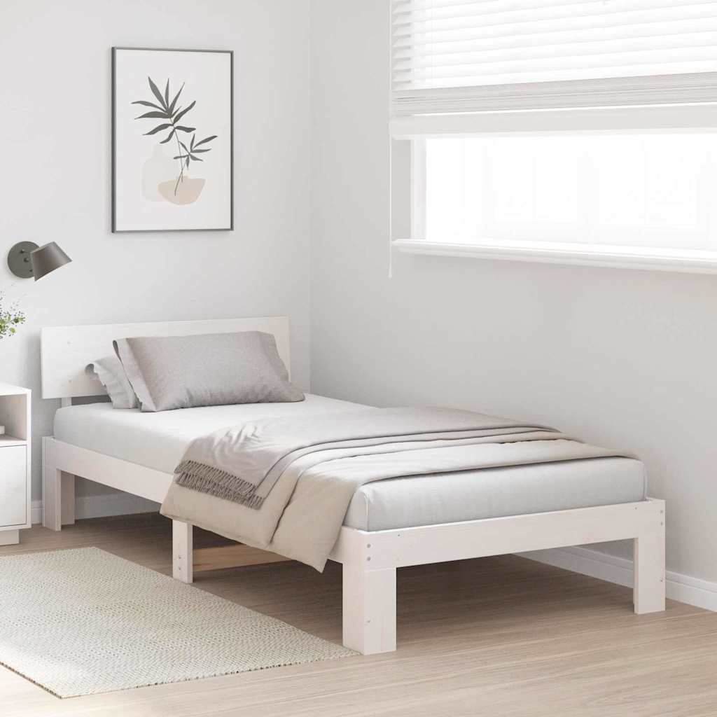 Ágykeret fejtámlával Fehér 90 x 190 cm Tömör fenyőfa