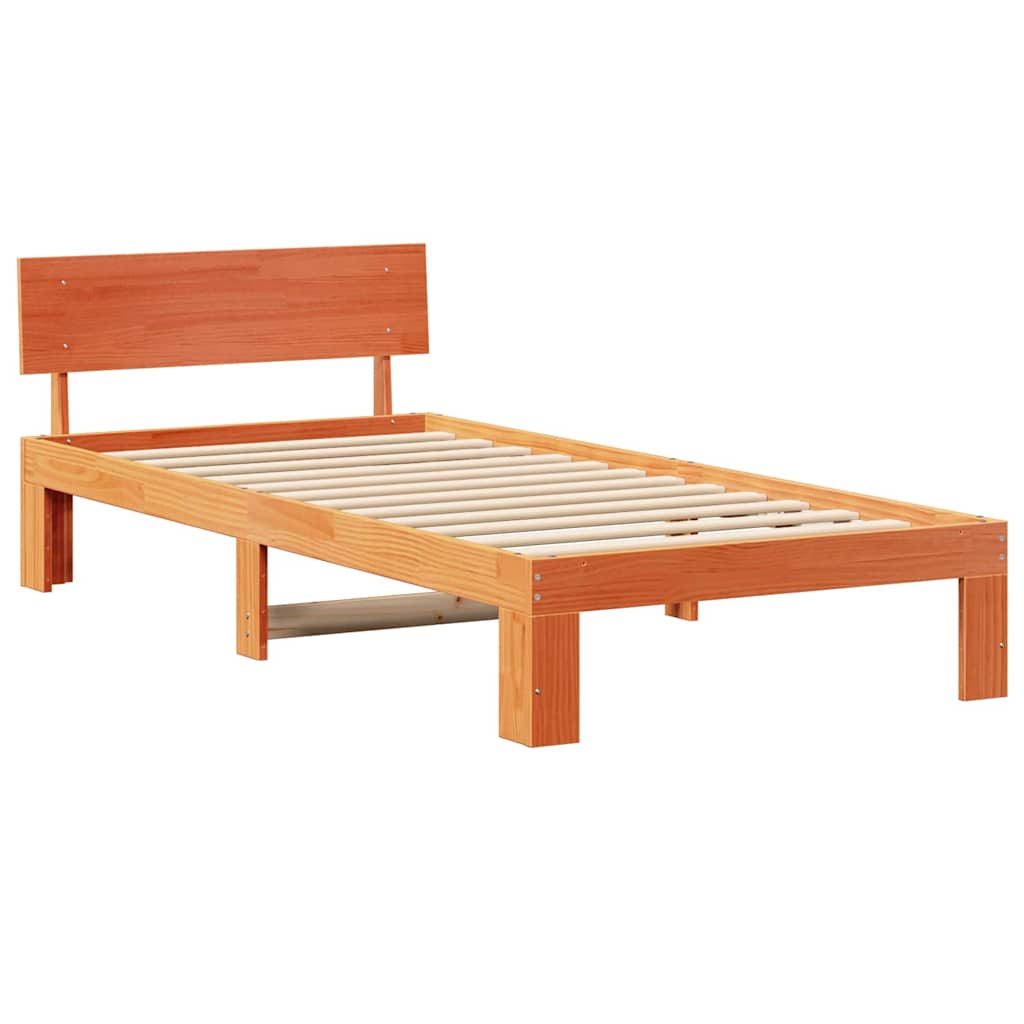 Ágykeret fejtámlával Faggyú barna 90 x 190 cm Tömör fenyőfa