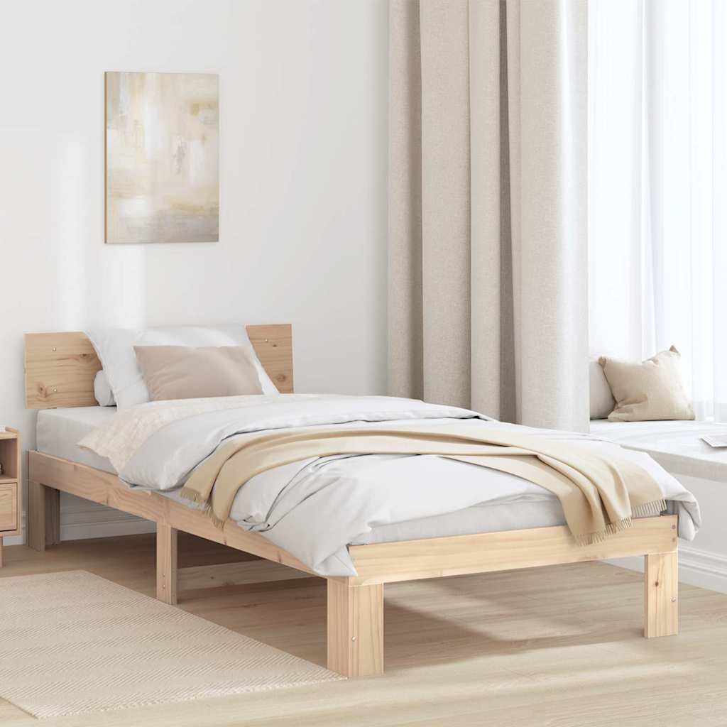 Ágykeret fejtámlával Természetes 75 x 190 cm Tömör fenyőfa