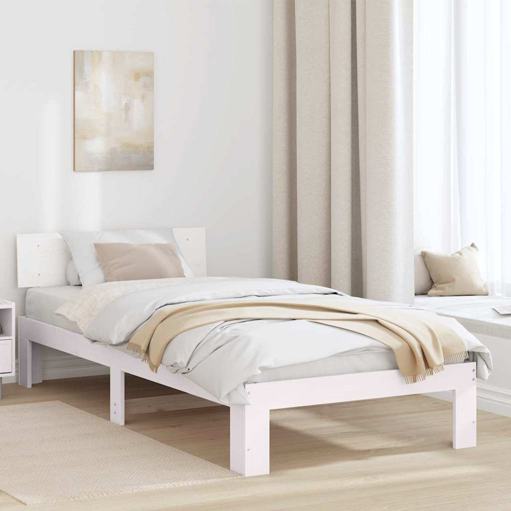 Ágykeret fejtámlával Fehér 75 x 190 cm Tömör fenyőfa