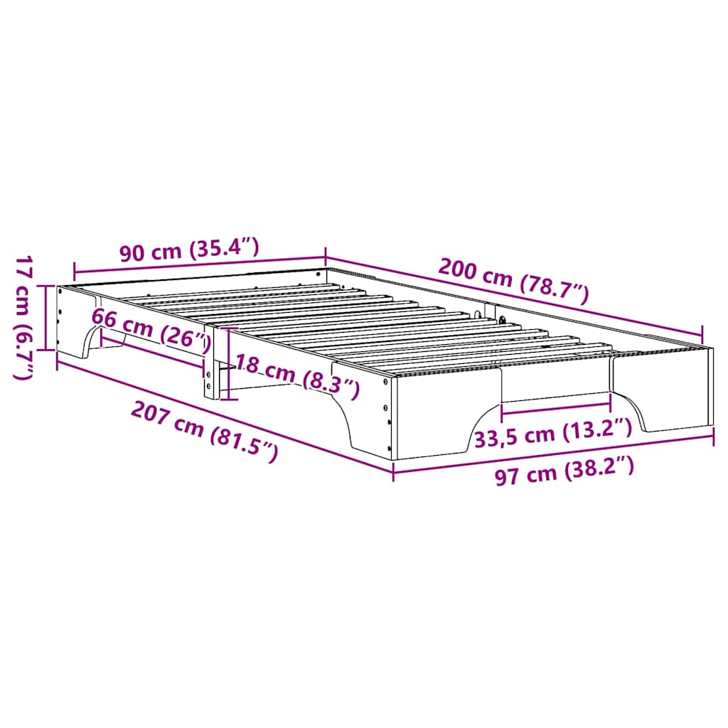Ágykeret Tömör fenyőfa 90 x 200 cm Tömör fenyőfa