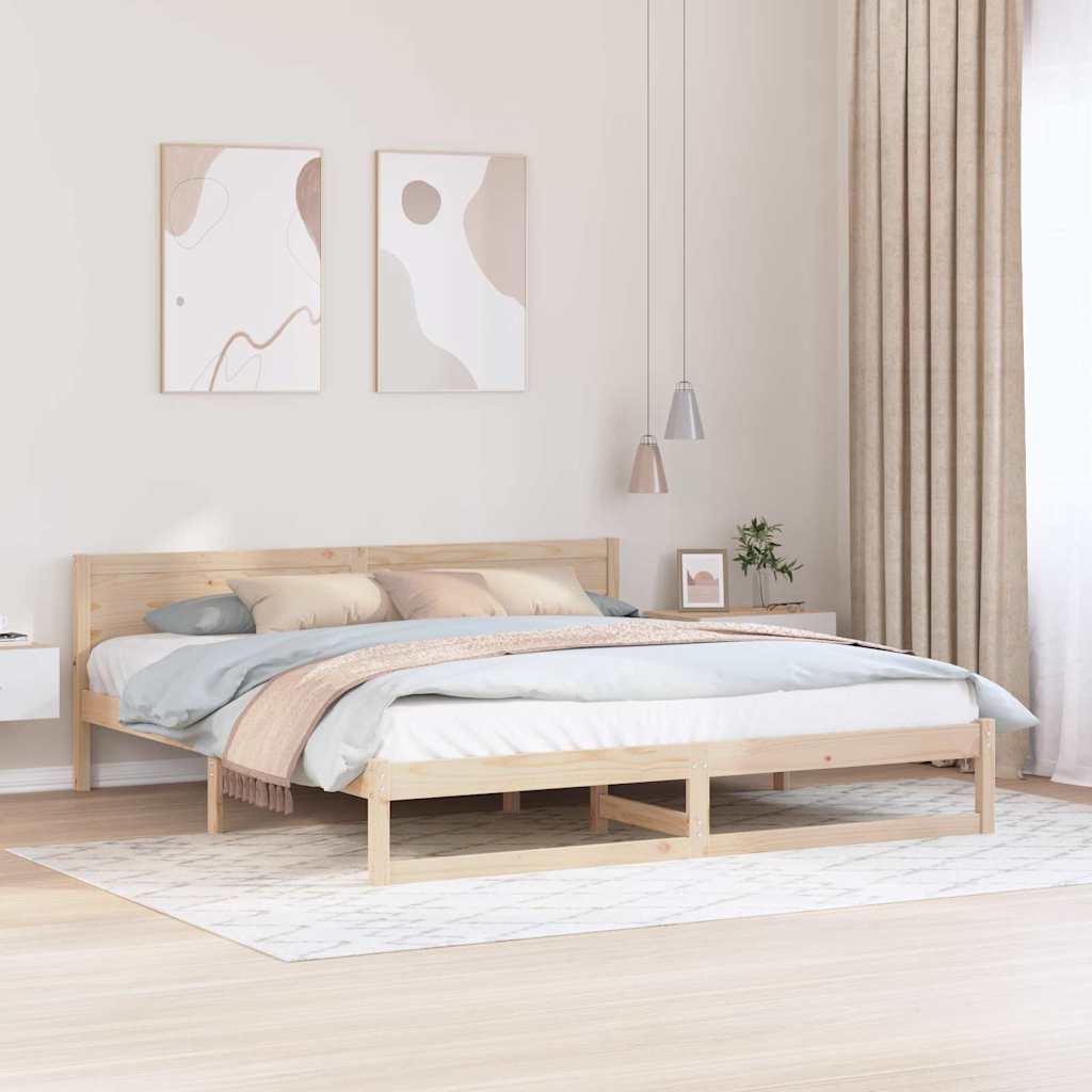 Ágykeret fejtámlával Természetes 200 x 200 cm Tömör fenyőfa