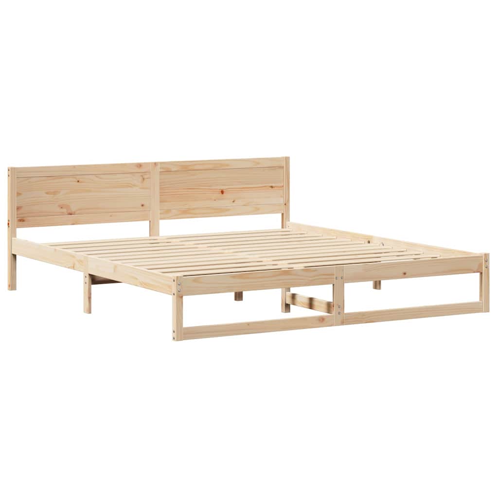 Ágykeret fejtámlával Természetes 200 x 200 cm Tömör fenyőfa