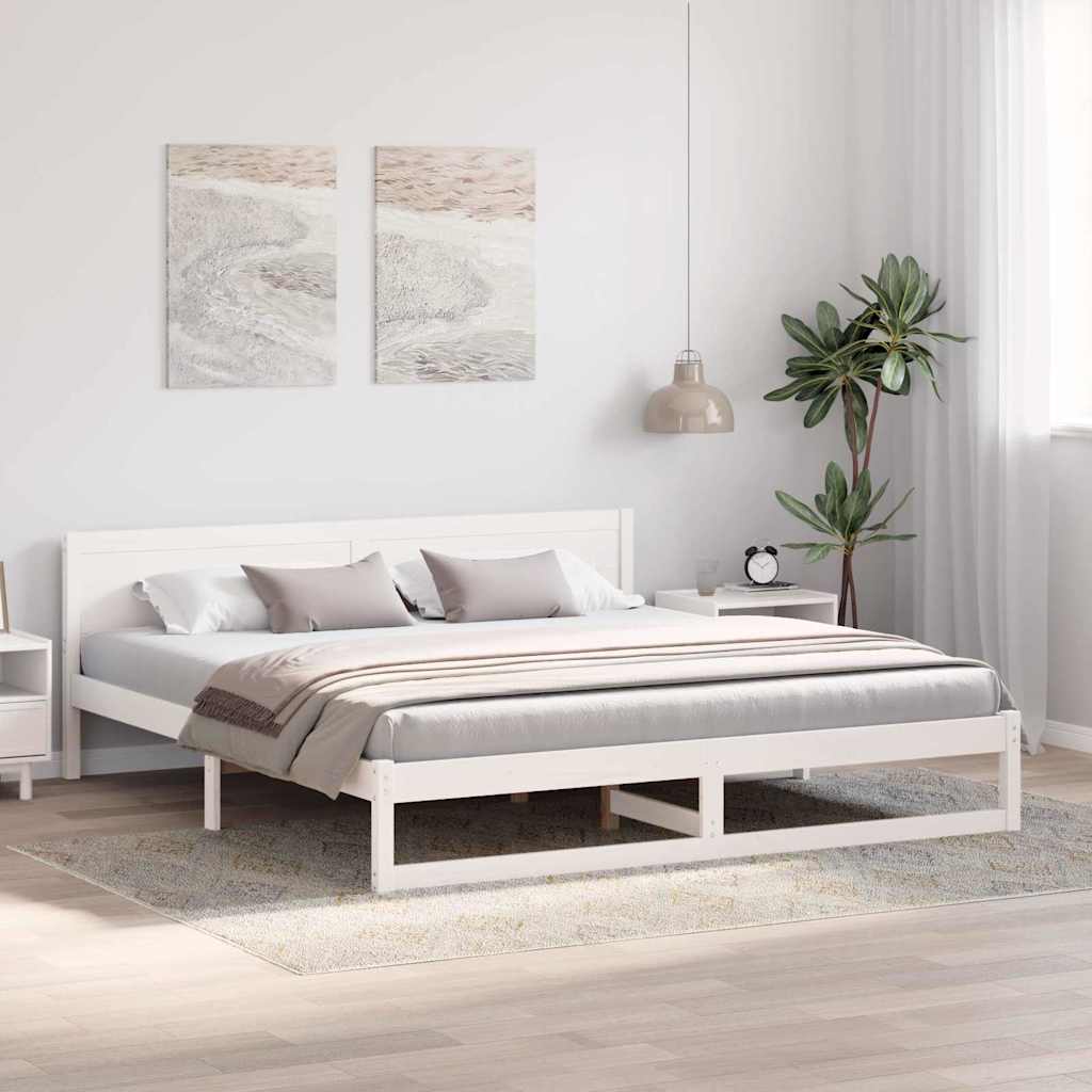 Ágykeret fejtámlával Fehér 200 x 200 cm Tömör fenyőfa