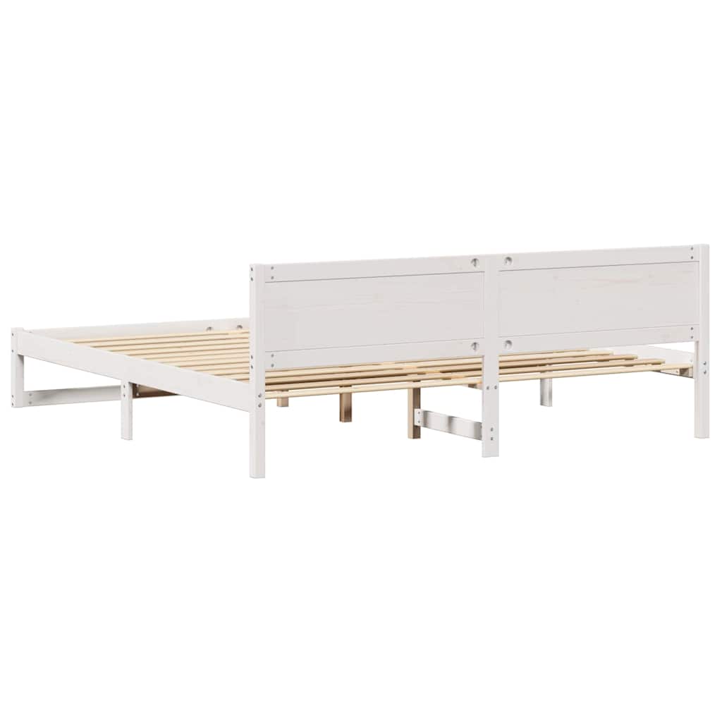 Ágykeret fejtámlával Fehér 200 x 200 cm Tömör fenyőfa