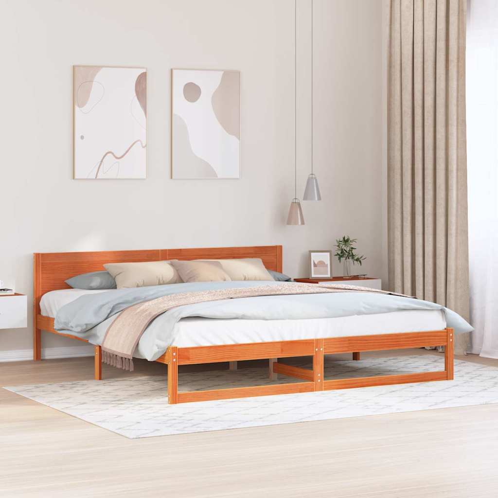 Ágykeret fejtámlával Faggyú barna 200 x 200 cm Tömör fenyőfa