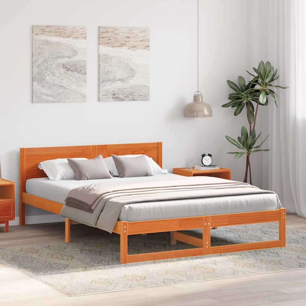 Ágykeret fejtámlával Faggyú barna 140 x 200 cm Tömör fenyőfa