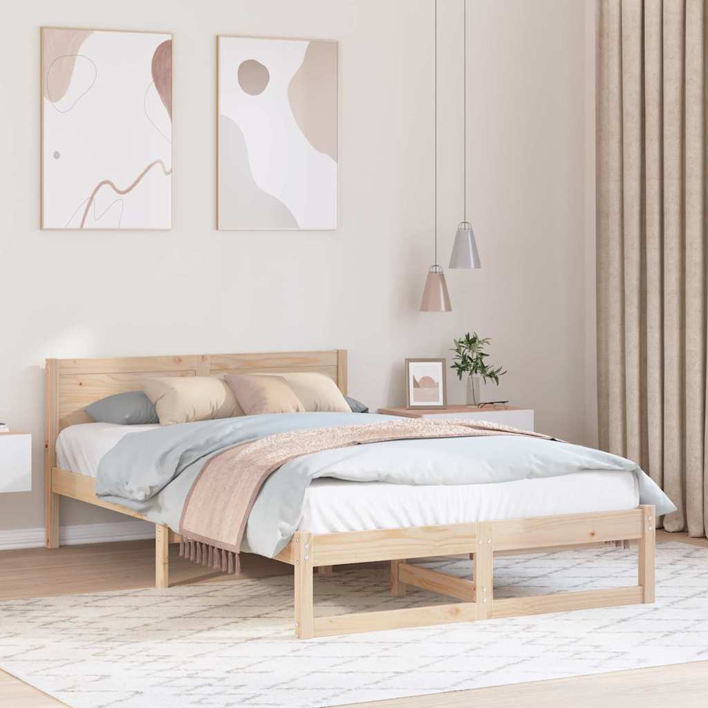 Ágykeret fejtámlával Természetes 120 x 200 cm Tömör fenyőfa