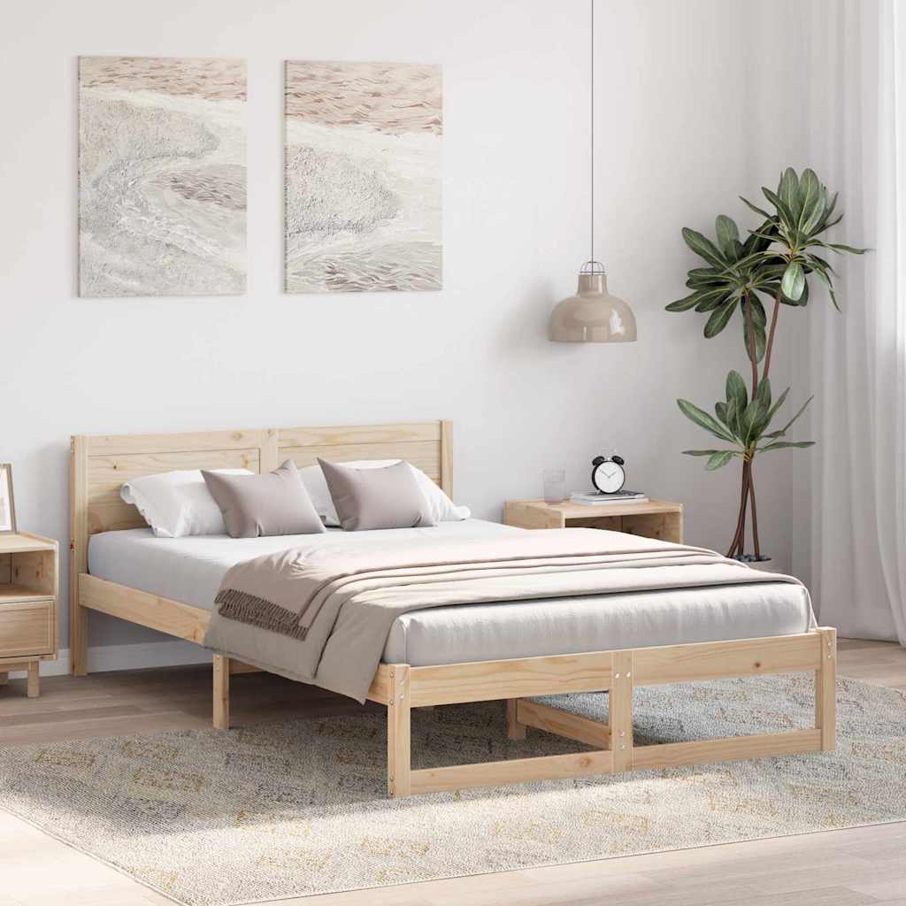 Ágykeret fejtámlával Természetes 120 x 200 cm Tömör fenyőfa
