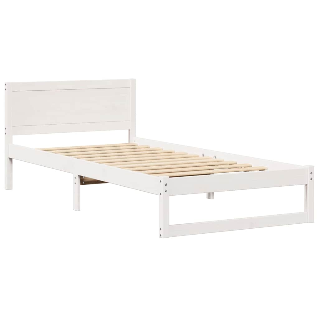 Ágykeret fejtámlával Fehér 90 x 200 cm Tömör fenyőfa