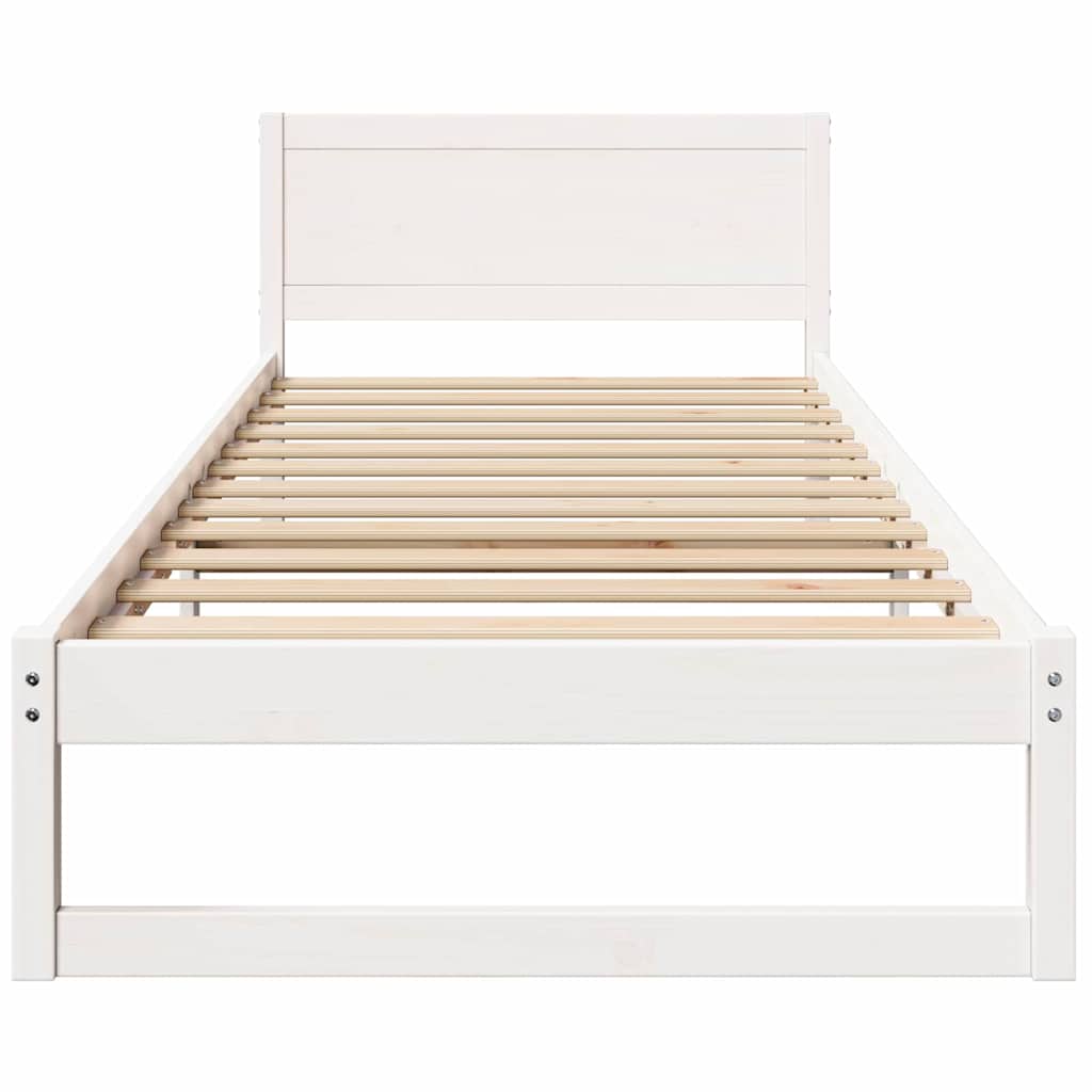 Ágykeret fejtámlával Fehér 90 x 200 cm Tömör fenyőfa