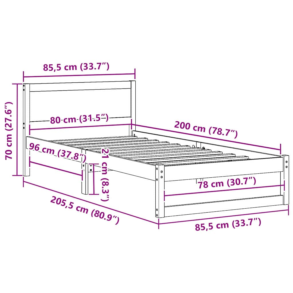 Ágykeret fejtámlával Természetes 80 x 200 cm Tömör fenyőfa