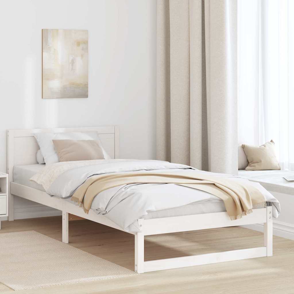 Ágykeret fejtámlával Fehér 75 x 190 cm Tömör fenyőfa