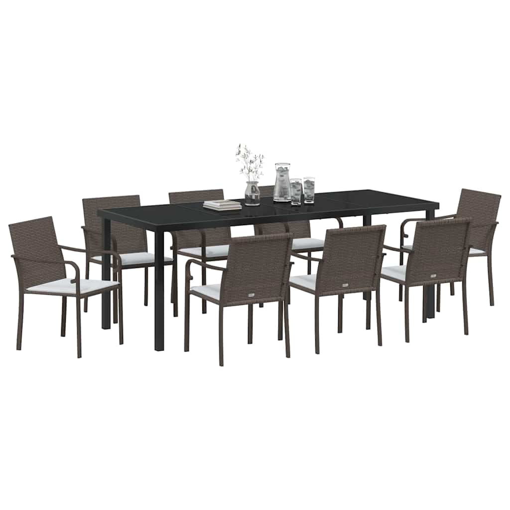 Kert étkező szett 9 pcs Barna és fekete PE Rattan