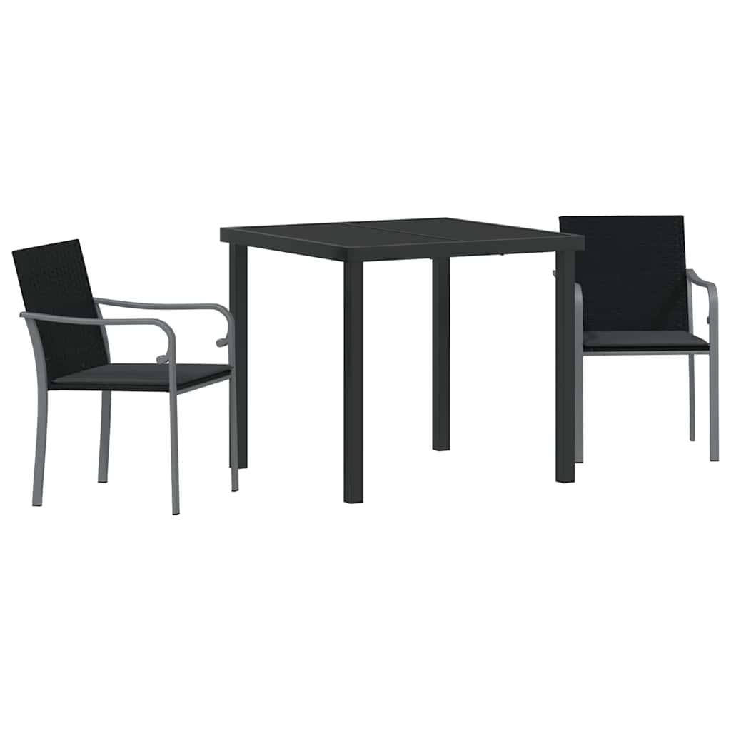 Kert étkező szett 3 pcs Fekete és Szürke PE Rattan