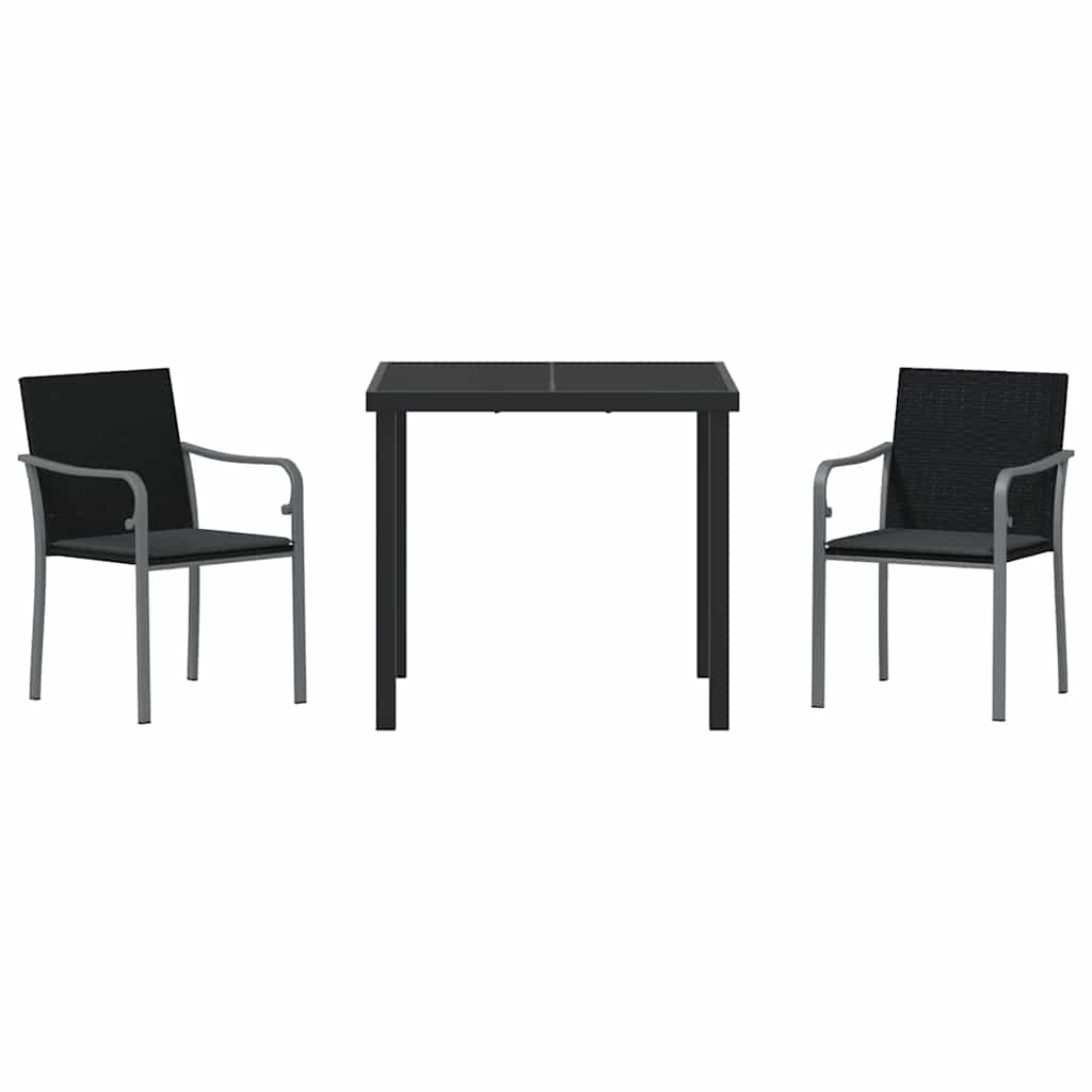 Kert étkező szett 3 pcs Fekete és Szürke PE Rattan